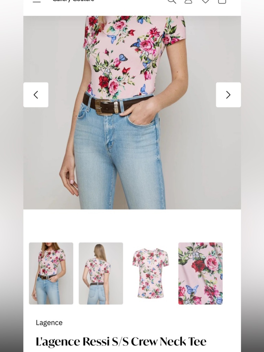 L'AGENCE Ressi Pink Floral & Blue Butterfly Short Sleeve Crewneck Tee. Size Sm.